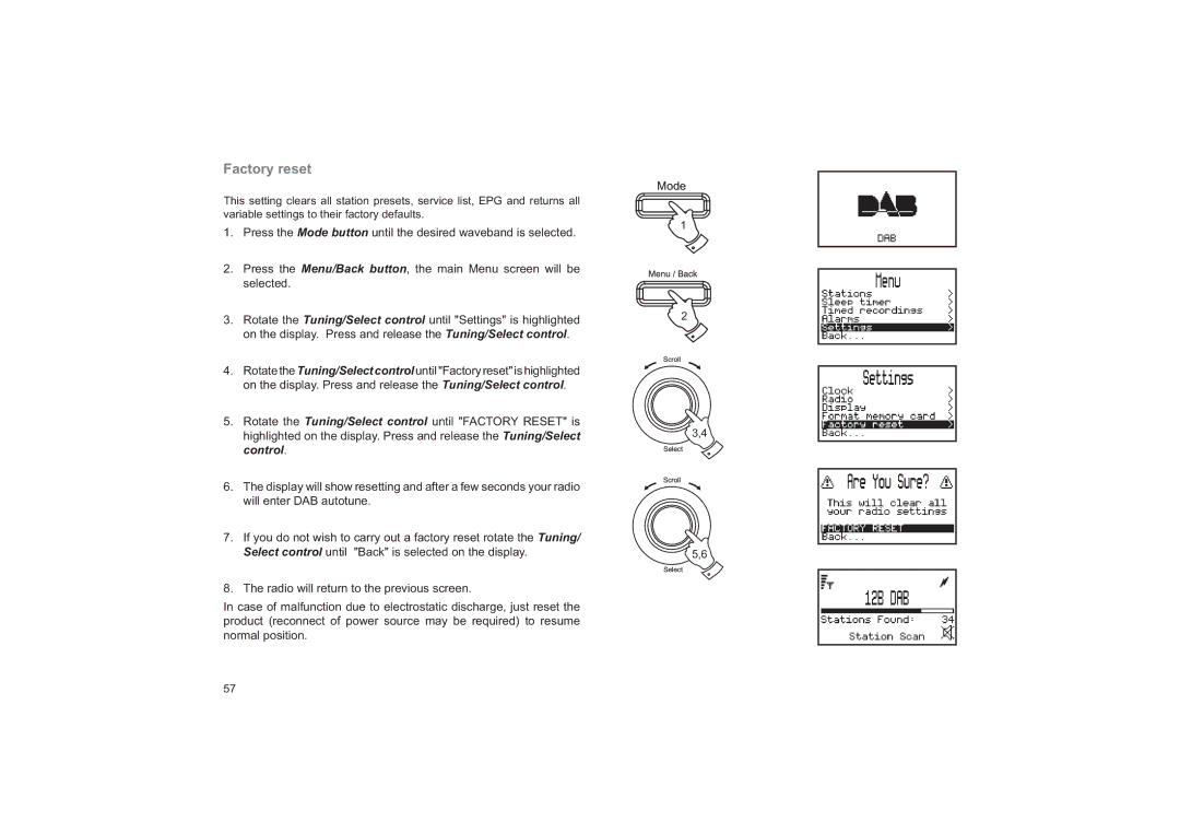 Roberts Radio RD-41 manual Factory reset 