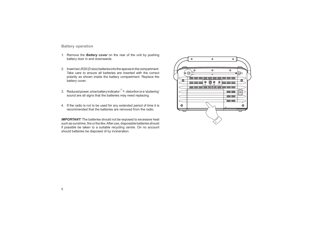 Roberts Radio RD-41 manual Battery operation 