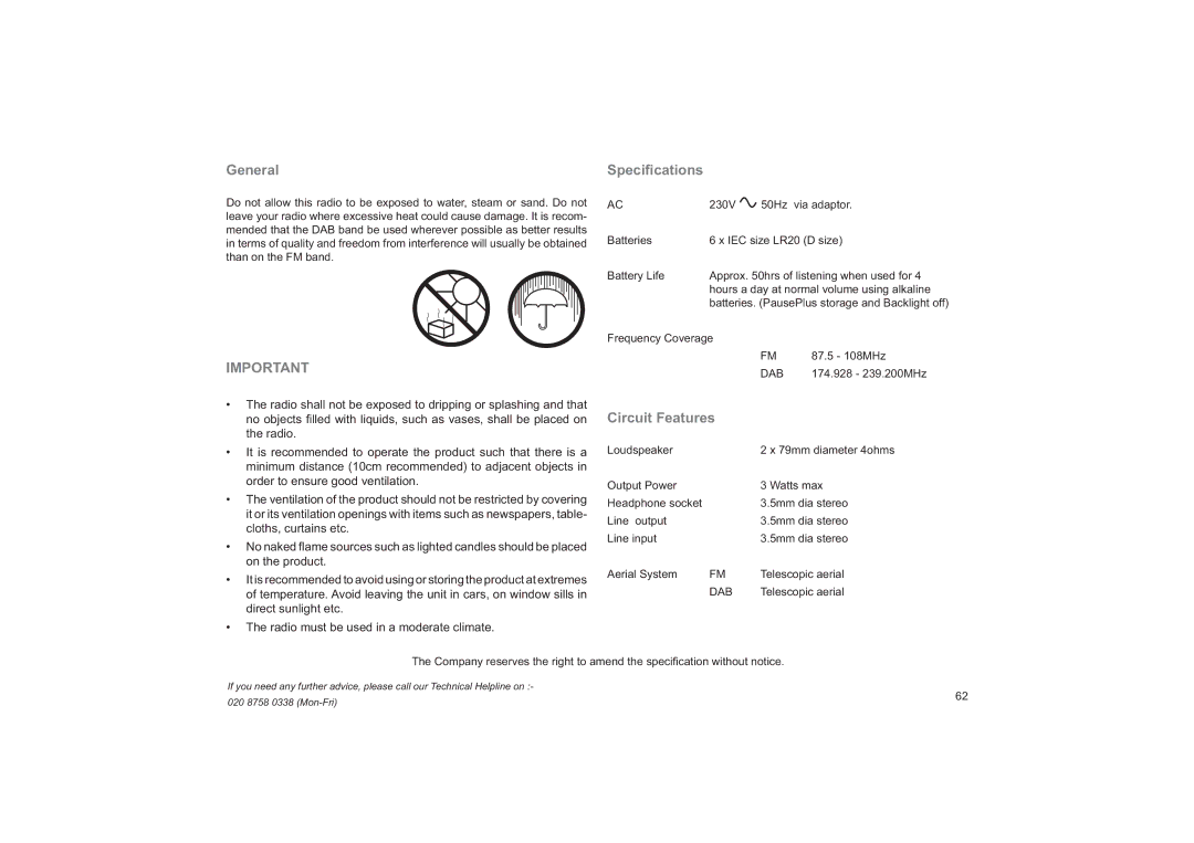 Roberts Radio RD-41 manual General Speciﬁcations, Circuit Features 