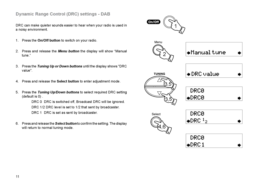 Roberts Radio RD-45 manual Dynamic Range Control DRC settings DAB 