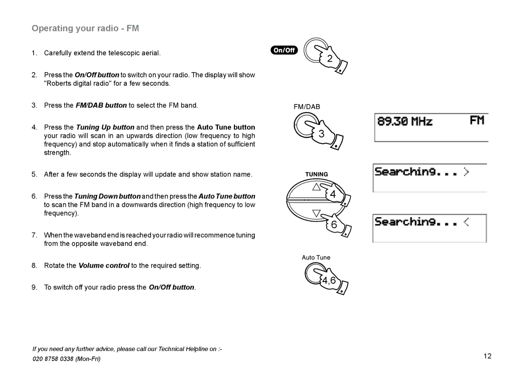 Roberts Radio RD-45 manual Operating your radio FM 