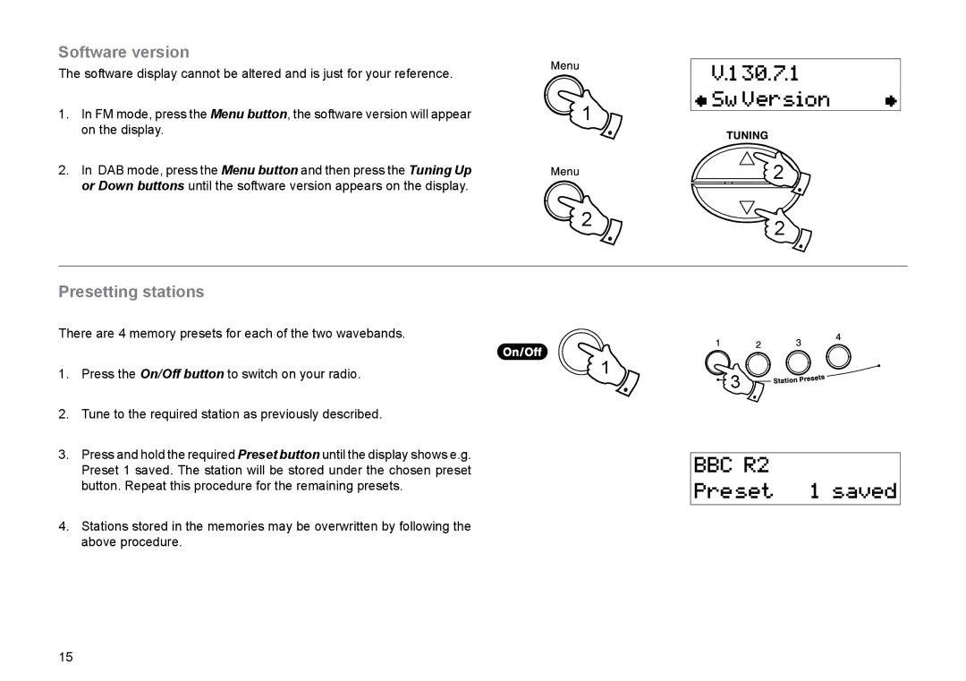 Roberts Radio RD-45 manual Software version, Presetting stations 