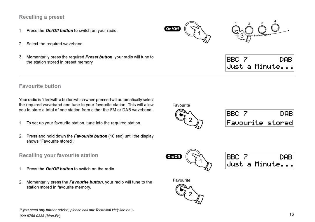 Roberts Radio RD-45 manual Recalling a preset, Favourite button, Recalling your favourite station 