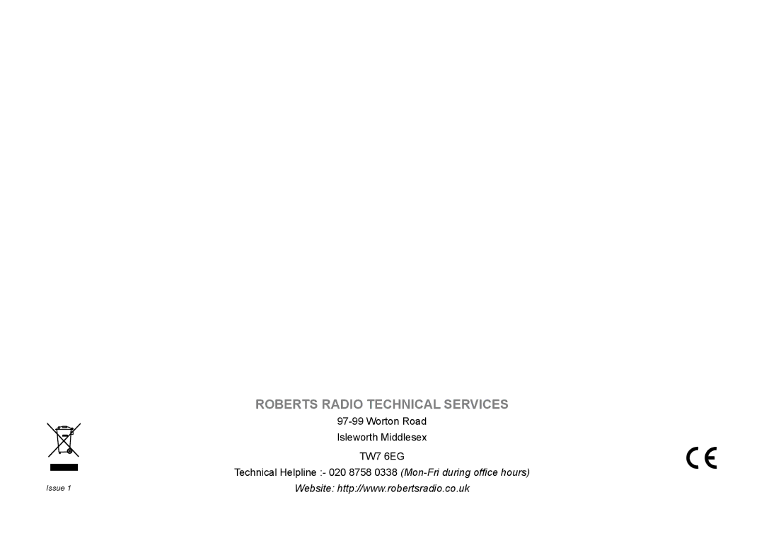 Roberts Radio RD-45 manual Roberts Radio Technical Services 