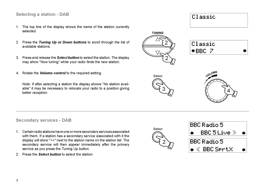 Roberts Radio RD-45 manual Selecting a station DAB, Secondary services DAB 