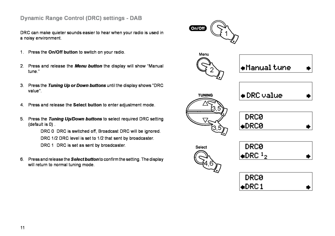Roberts Radio RD-45 manual 3,5 3,5, Dynamic Range Control DRC settings - DAB 