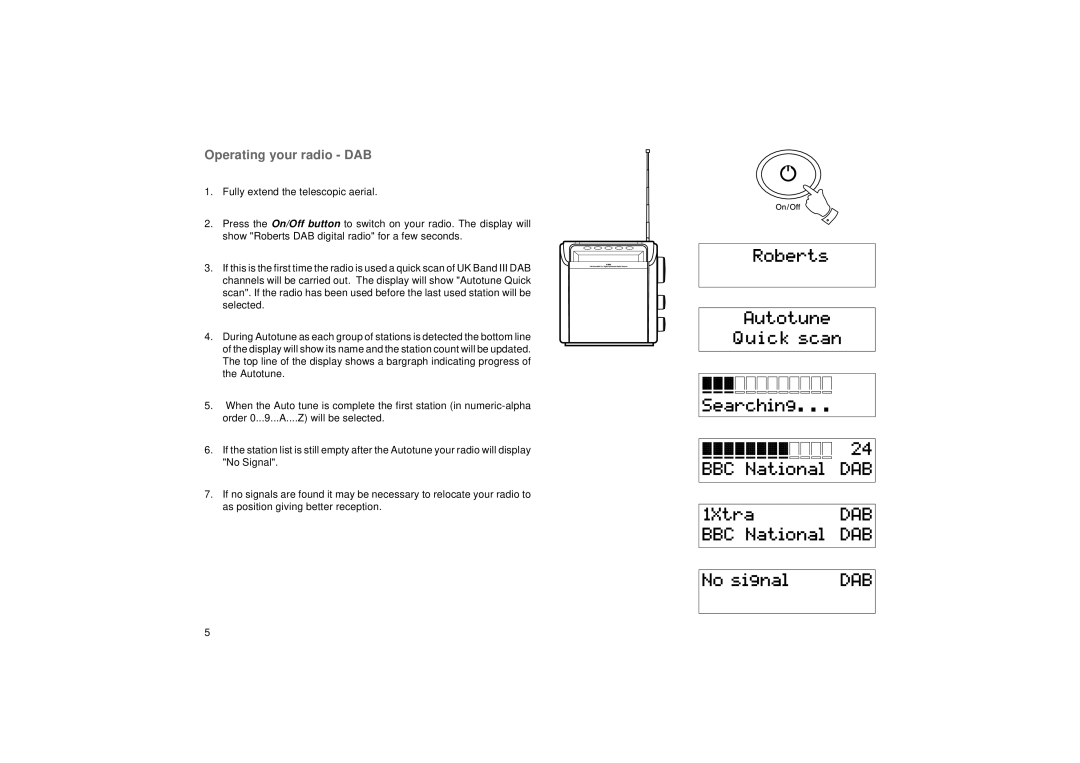 Roberts Radio RD-5 manual Operating your radio DAB 