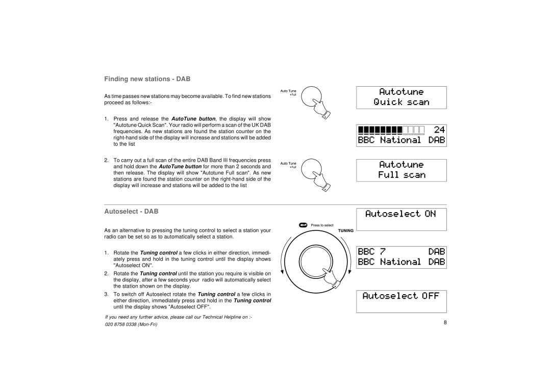 Roberts Radio RD-5 manual Finding new stations DAB, Autoselect DAB 