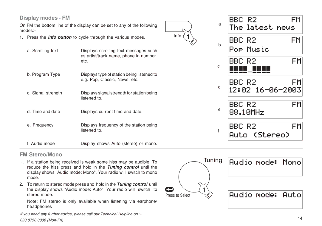 Roberts Radio RD-50CFM manual Display modes FM, FM Stereo/Mono 