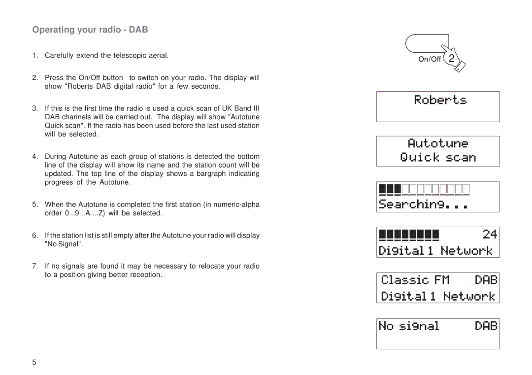 Roberts Radio RD-50CFM manual Operating your radio DAB 