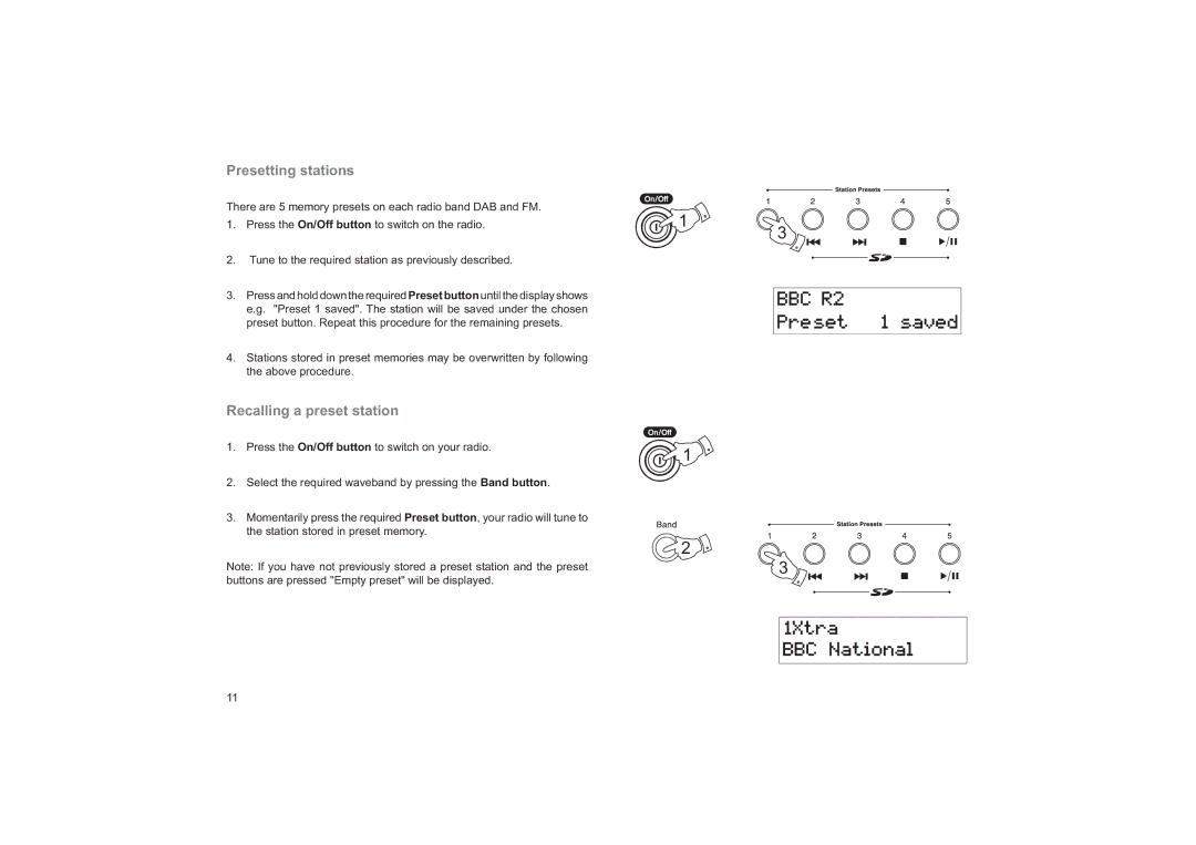 Roberts Radio RD-55 manual Presetting stations, Recalling a preset station 