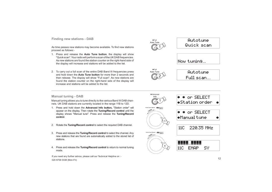 Roberts Radio RD-55 manual Finding new stations DAB, Manual tuning DAB 