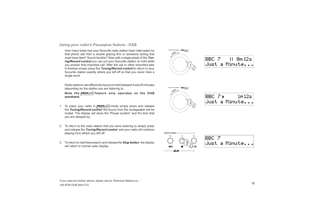 Roberts Radio RD-55 manual Using your radios Pauseplus feature DAB 