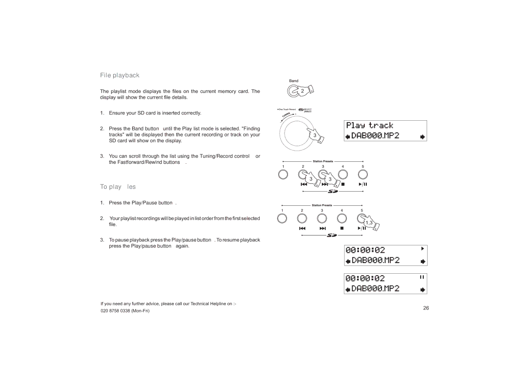 Roberts Radio RD-55 manual File playback, To play ﬁles 