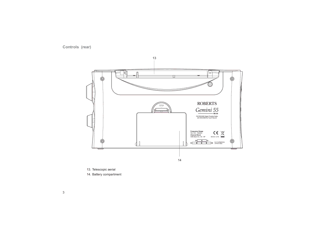 Roberts Radio RD-55 manual Controls rear 