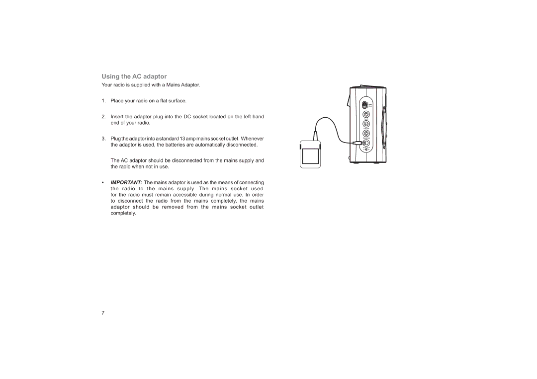 Roberts Radio RD-55 manual Using the AC adaptor 