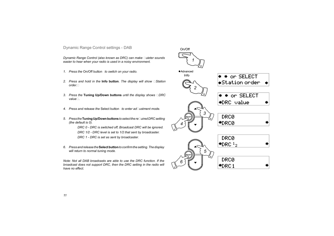 Roberts Radio RD-59 manual Dynamic Range Control settings DAB 