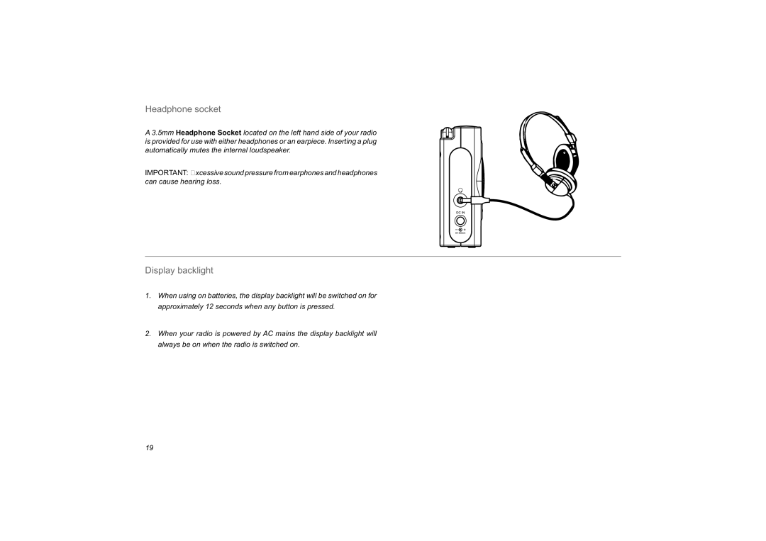 Roberts Radio RD-59 manual Headphone socket, Display backlight 