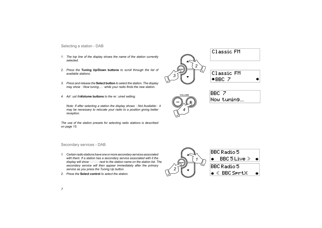 Roberts Radio RD-59 manual Selecting a station DAB, Secondary services DAB 