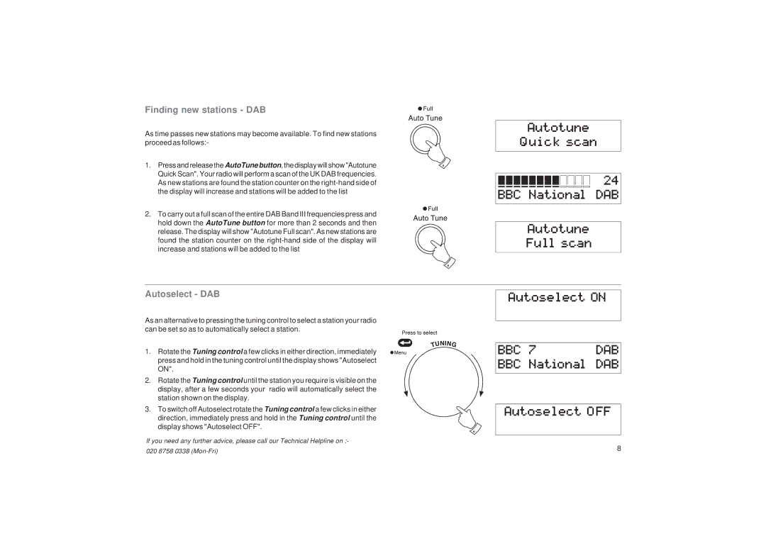 Roberts Radio RD-6 manual Finding new stations DAB, Autoselect DAB 