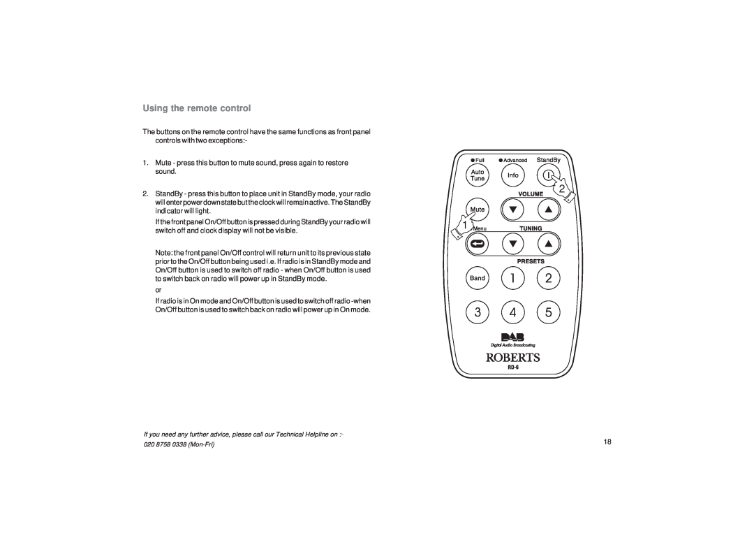 Roberts Radio RD-6 manual Using the remote control 