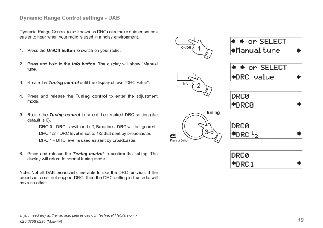 Roberts Radio RD-60 manual Dynamic Range Control settings DAB 