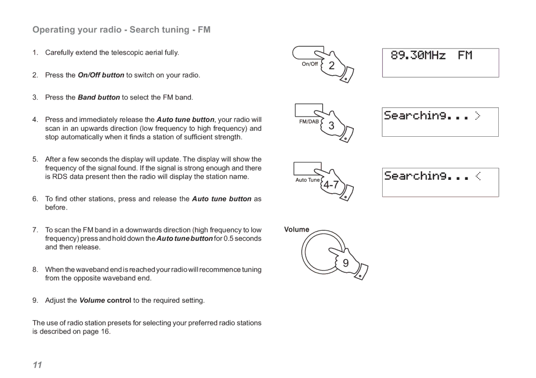 Roberts Radio RD-60 manual Operating your radio Search tuning FM 