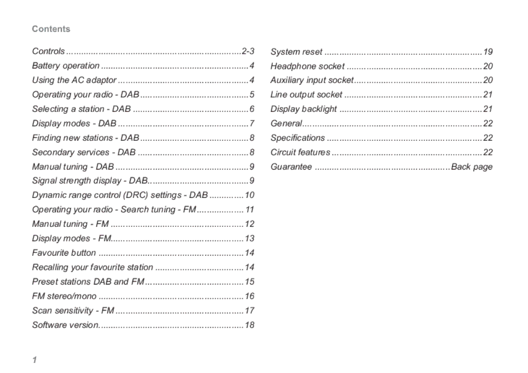 Roberts Radio RD-60 manual Contents 