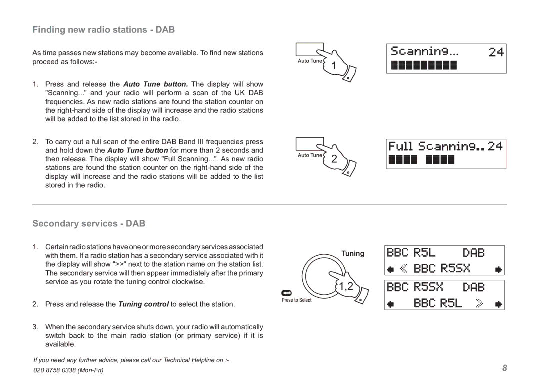 Roberts Radio RD-60 manual Finding new radio stations DAB, Secondary services DAB 