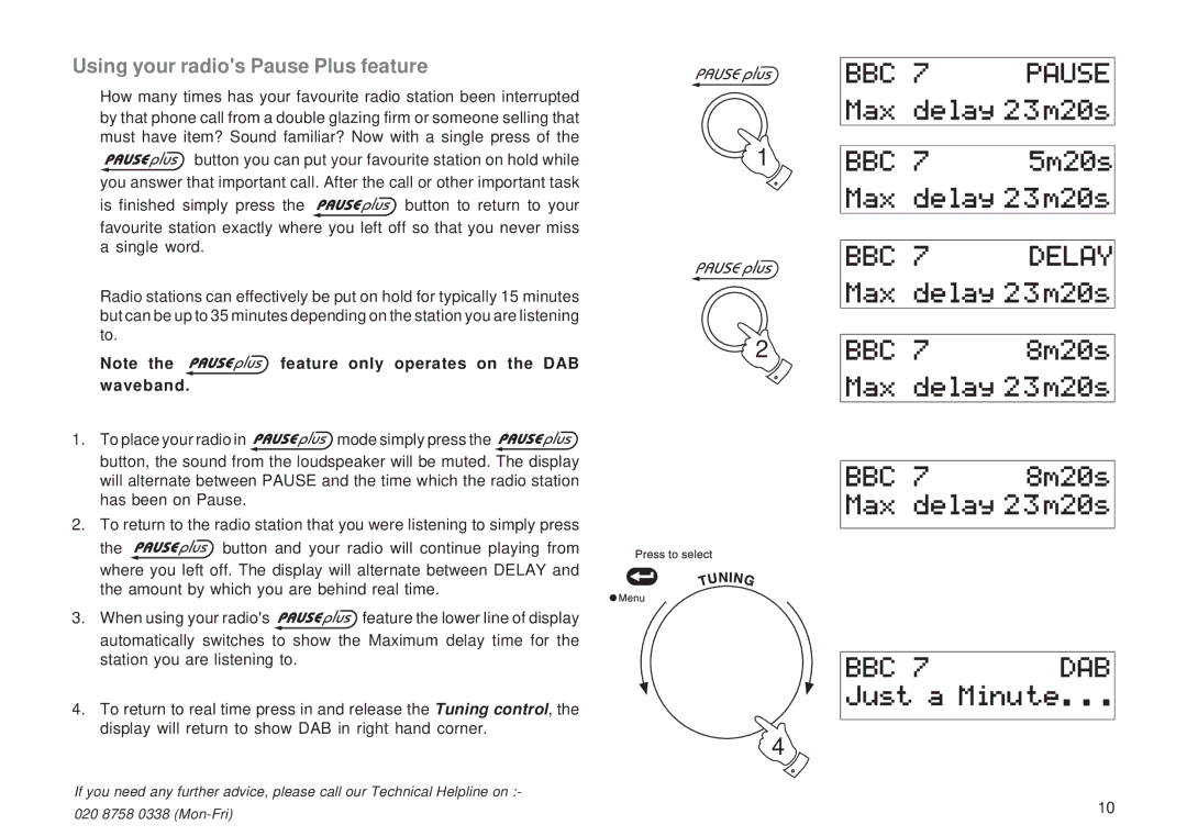 Roberts Radio RD-6R manual Using your radios Pause Plus feature 