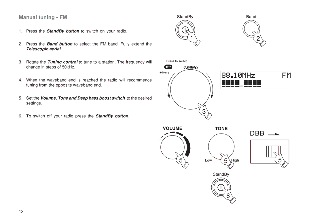 Roberts Radio RD-6R manual Manual tuning FM 