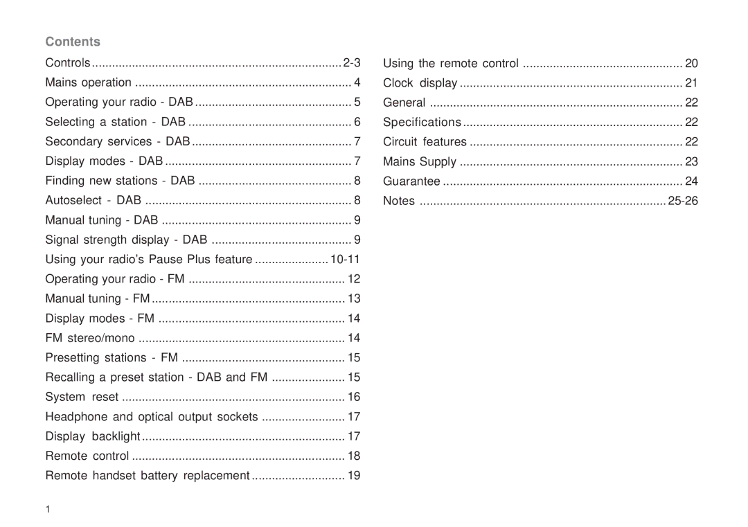 Roberts Radio RD-6R manual Contents 