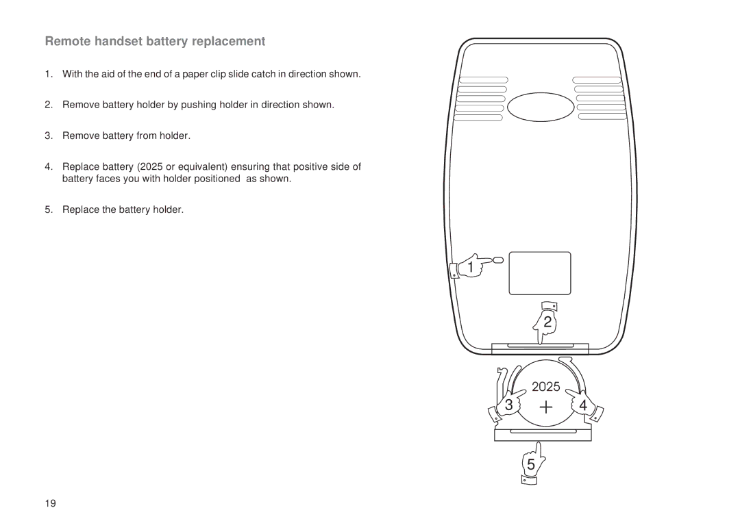 Roberts Radio RD-6R manual Remote handset battery replacement 