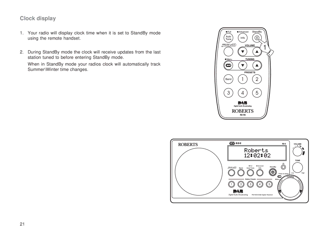 Roberts Radio RD-6R manual Clock display 