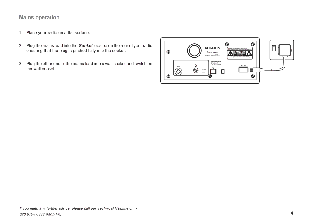 Roberts Radio RD-6R manual Mains operation 