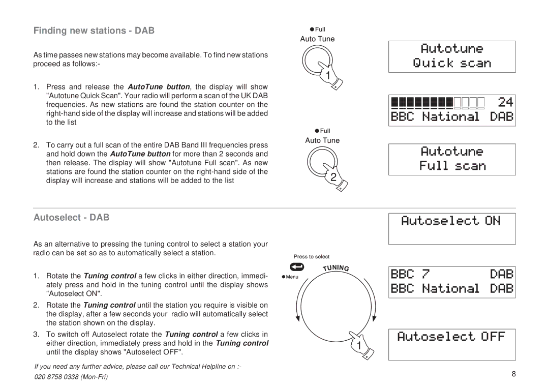 Roberts Radio RD-6R manual Finding new stations DAB, Autoselect DAB 