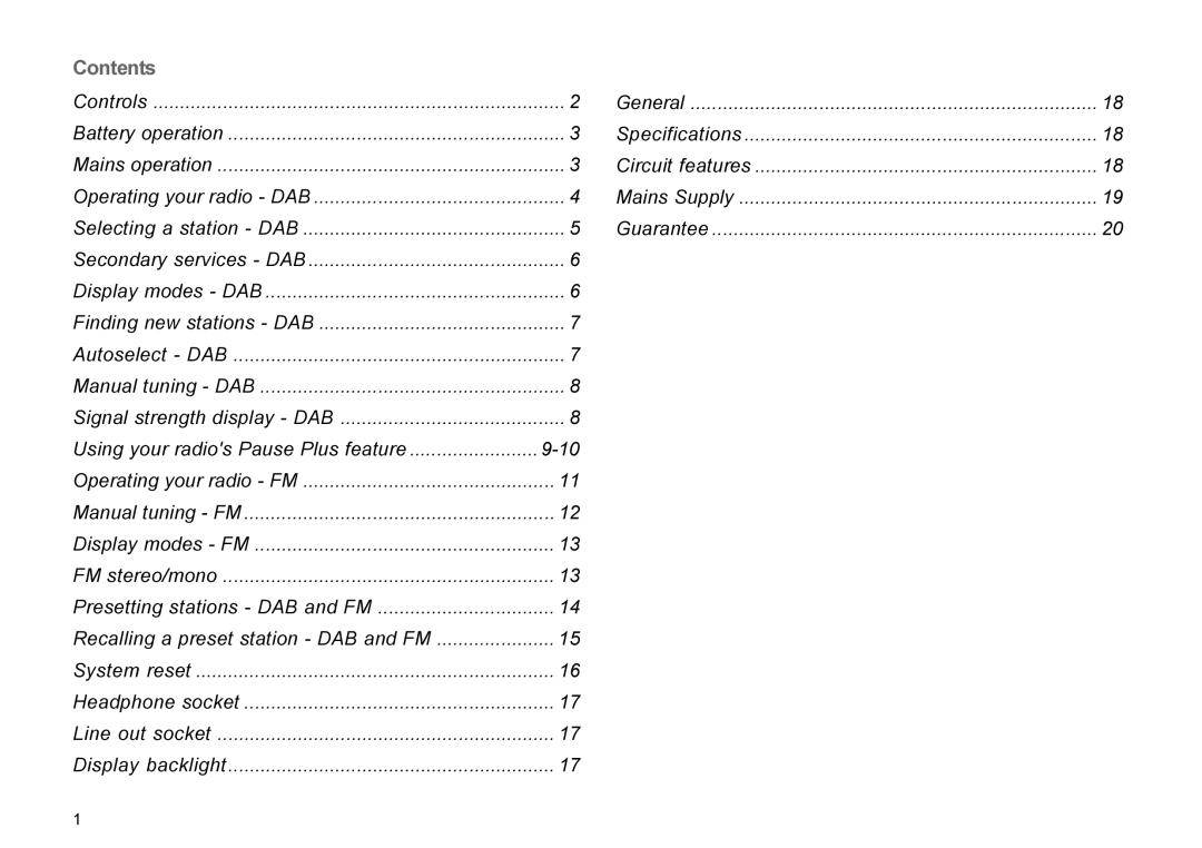 Roberts Radio RD-7 manual Contents 