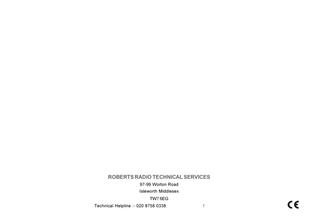 Roberts Radio RD-7 manual Roberts Radio Technical Services 