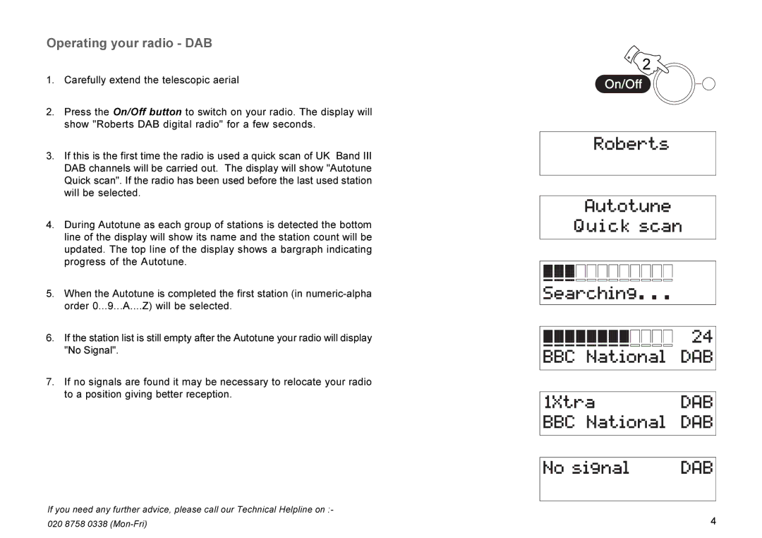 Roberts Radio RD-7 manual Operating your radio DAB 