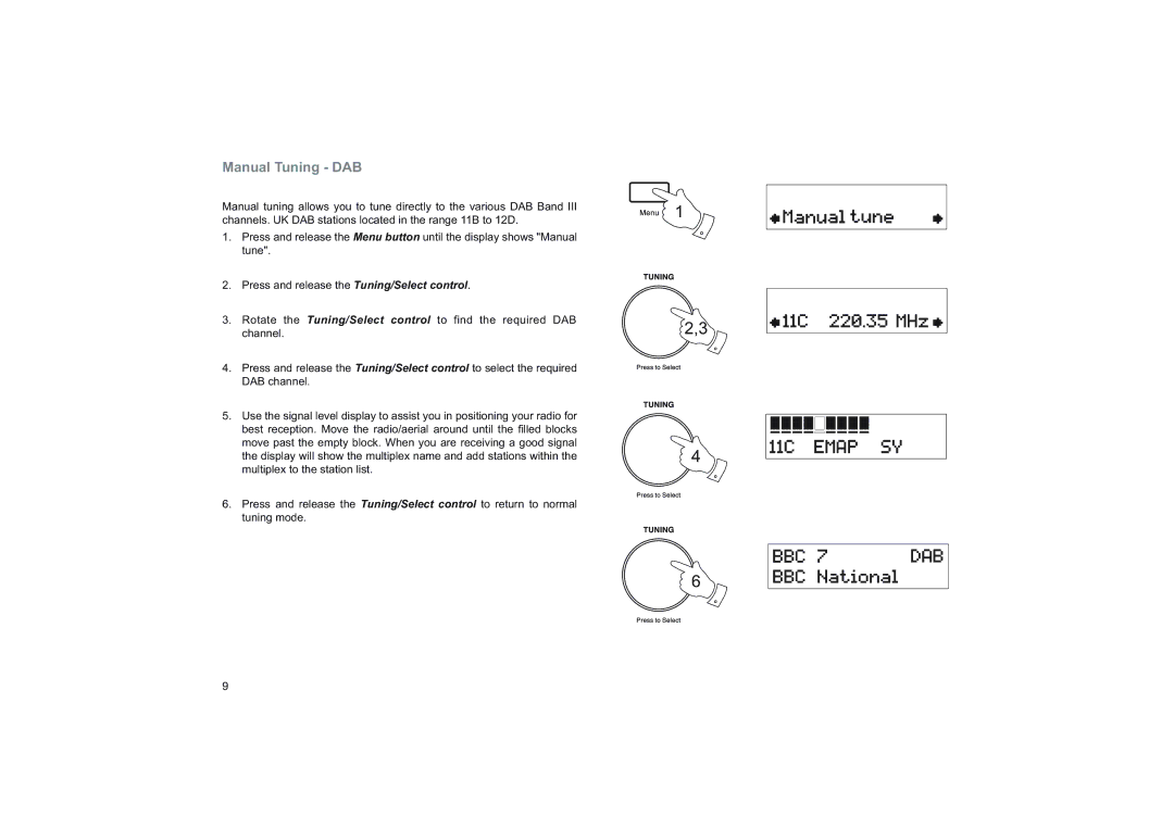 Roberts Radio RD-76 manual Manual Tuning DAB 