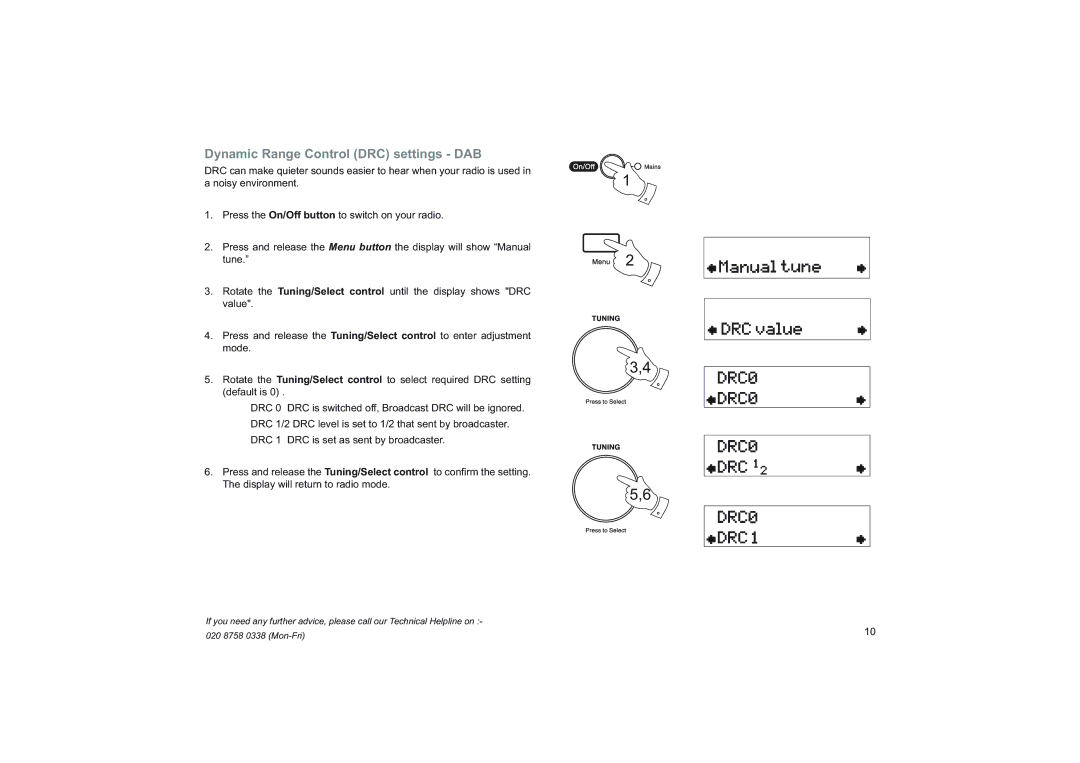 Roberts Radio RD-76 manual Dynamic Range Control DRC settings DAB 