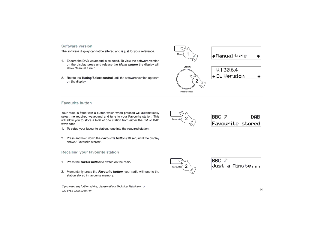 Roberts Radio RD-76 manual Software version, Favourite button, Recalling your favourite station 