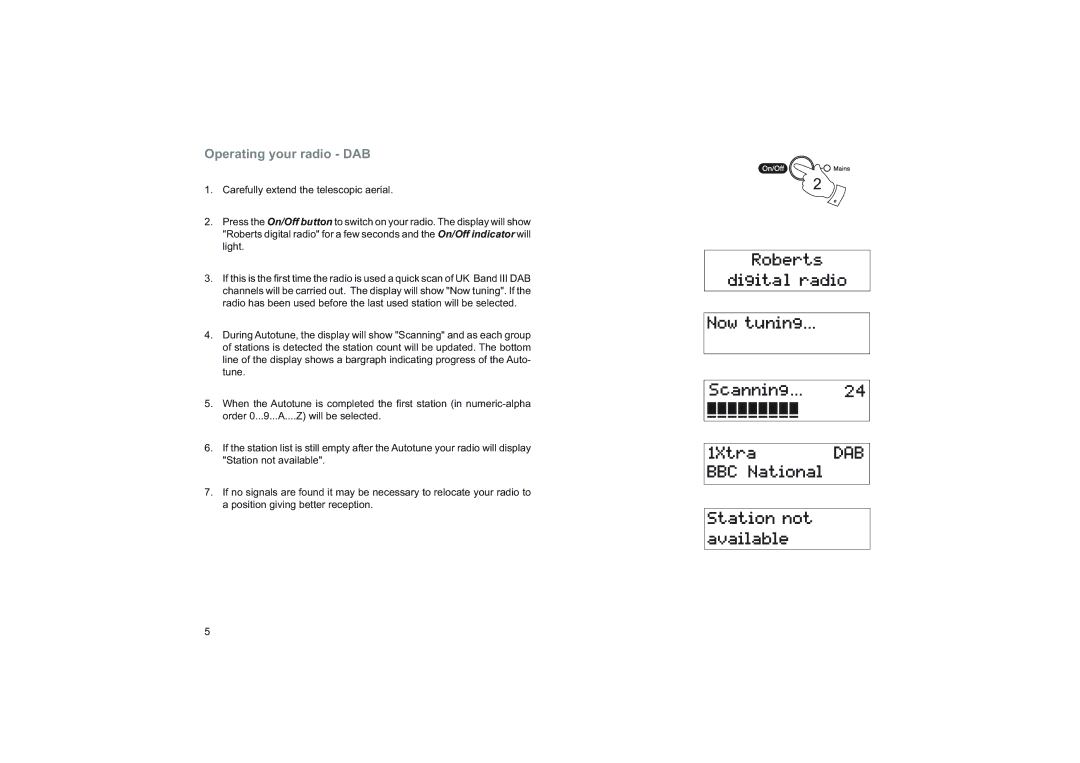 Roberts Radio RD-76 manual Operating your radio DAB 