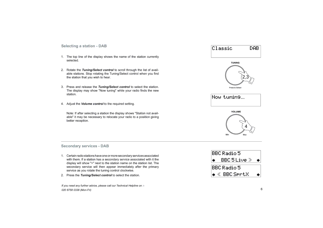 Roberts Radio RD-76 manual Selecting a station DAB, Secondary services DAB 