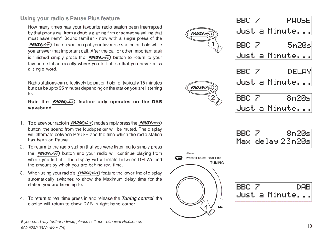 Roberts Radio RD-8 manual Using your radios Pause Plus feature 