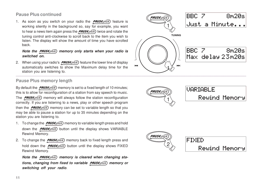 Roberts Radio RD-8 manual Pause Plus memory length 