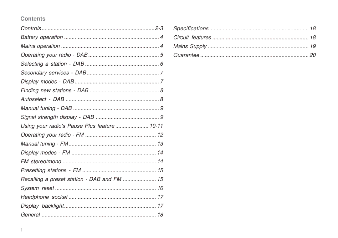 Roberts Radio RD-8 manual Contents 