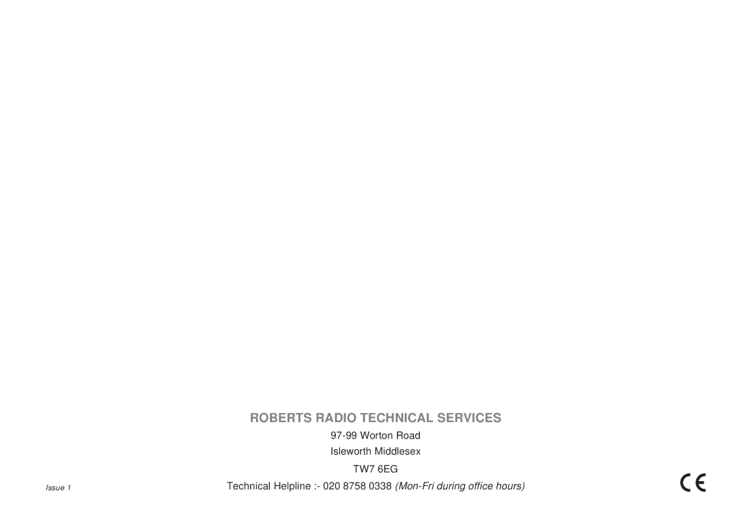 Roberts Radio RD-8 manual Roberts Radio Technical Services 