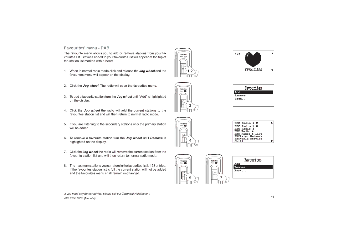 Roberts Radio RD14 manual Favourites menu DAB 