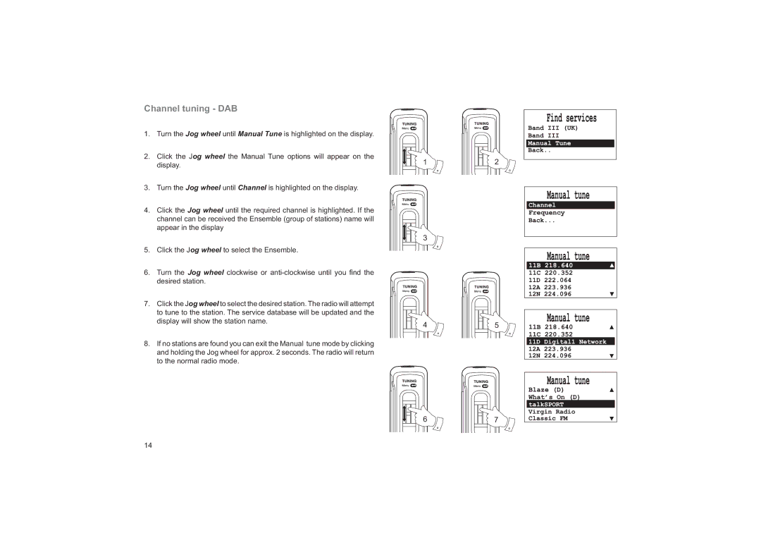 Roberts Radio RD14 manual Channel tuning DAB 